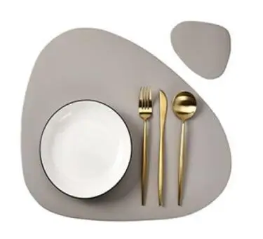 Inyahome Irregular Shape PU Leather Placemats Set Oil-Proof Waterproof for Kitchen Tables Bistro Tables Bars Coffee Shops Hotels - Image 11