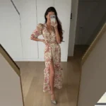 Women Chic Pink Floral Print Maxi Vestido Elegant V Neck Ruffle Trim Flare Sleeve Ruched High Chiffon Dress 2026 Party Outfit