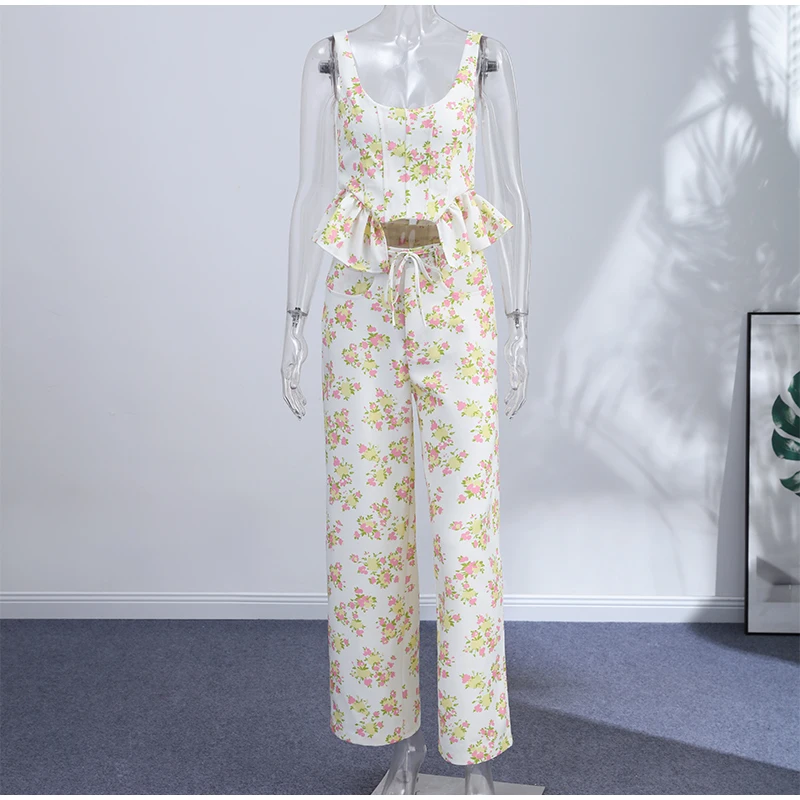 Sexy Print Vest Pants Women Set Beach Patchwork Slash Neck Lace Up Top Pleated Trousers 2026 Summer Holidays Lady Outfit - Image 10