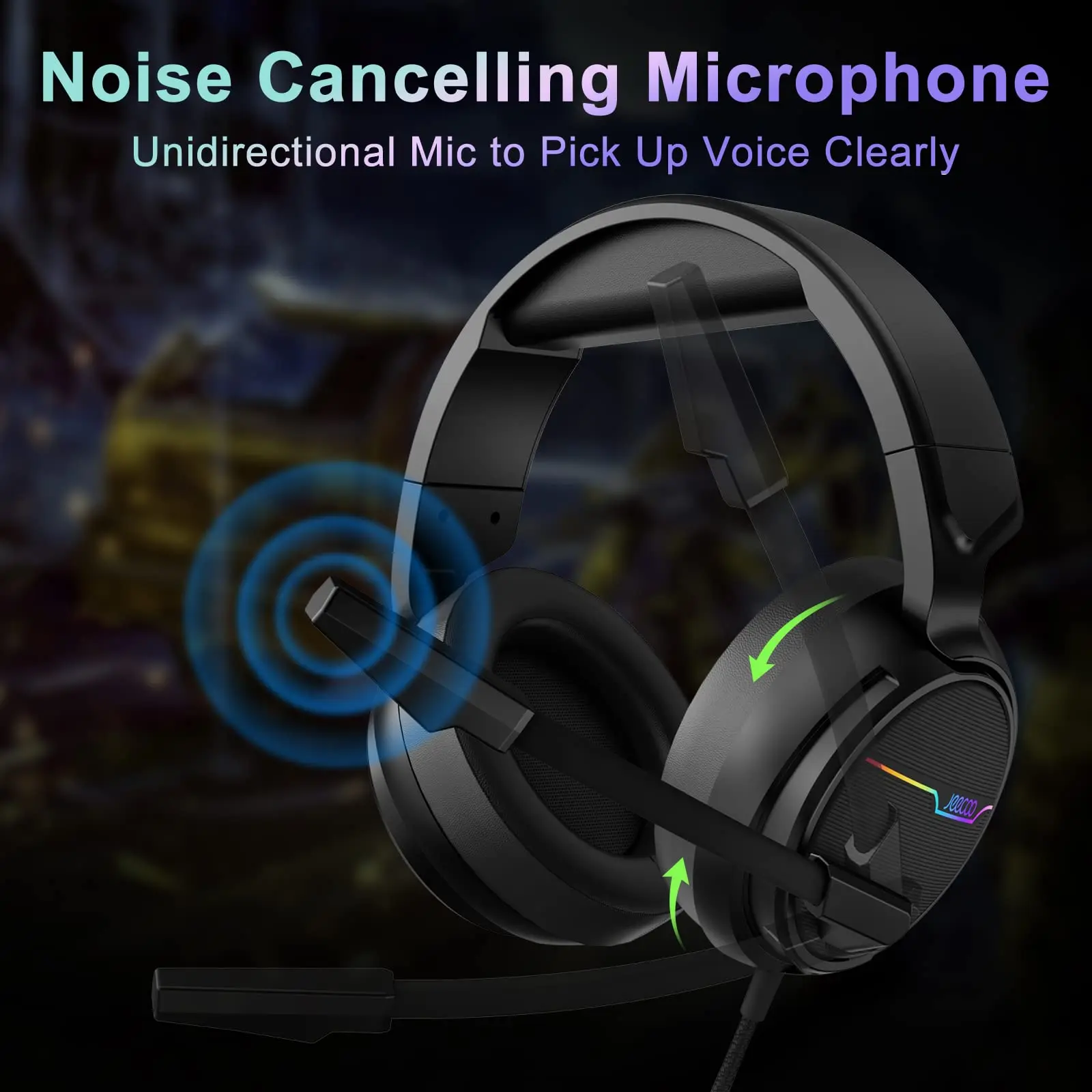 Jeecoo V20U USB Gaming Headset for Surround Sound Headphones with Noise Cancelling Mic Memory Foam Ear Pads for Laptop Computer - Image 3