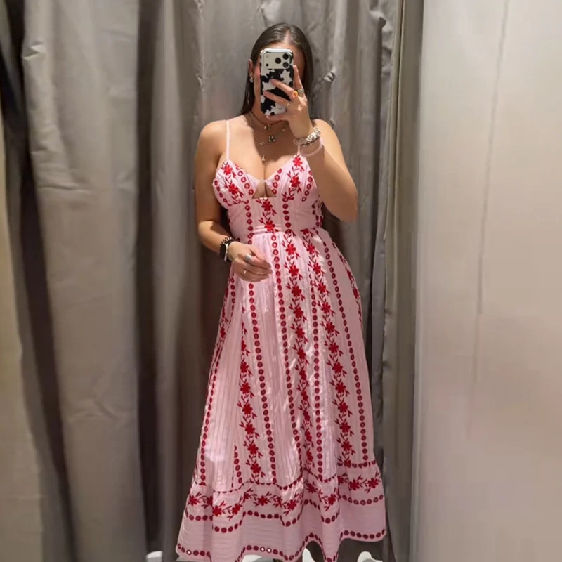 Fashion Women's Dress Halter Sleeveless Hollow Out Print Female Dresses 2026 Summer Vacation Holiday Beach Chic Sexy Lady Robe - Image 9