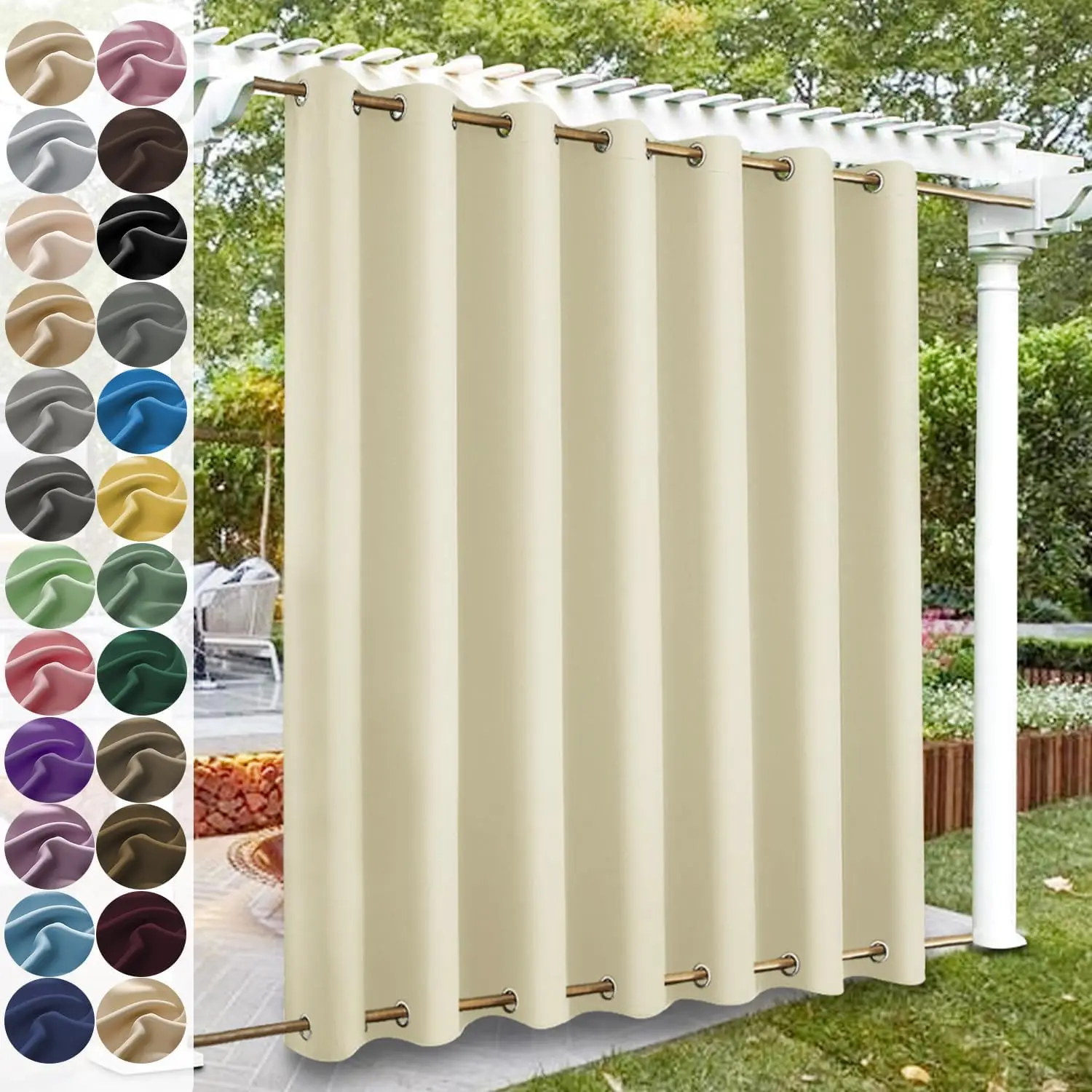 Custom Blackout Curtain Outdoor Waterproof Windproof Curtains Top Bottom Grommets Curtain for Balcony/Garden/Patio/Porch/Pool - Image 16
