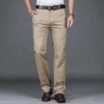 Sb0457e53b6a24d2c9e32a4f19d6d898cy.webp Classic Style Summer Men's Thin Cotton Casual Pants Business Fashion Stretch Loose Straight Beige Trousers Male Brand Clothes