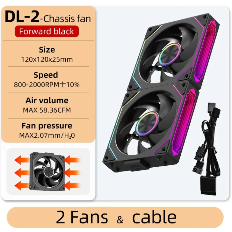 Sb1872a2386084e018219eeb6b1e02ae6r.webp Coolcirc DL-2 120mm ARGB Cooling Fan Modular Wireless Stackable Splicing 800-2000RPM PWM Silent for Gaming PC Case Water Cooler