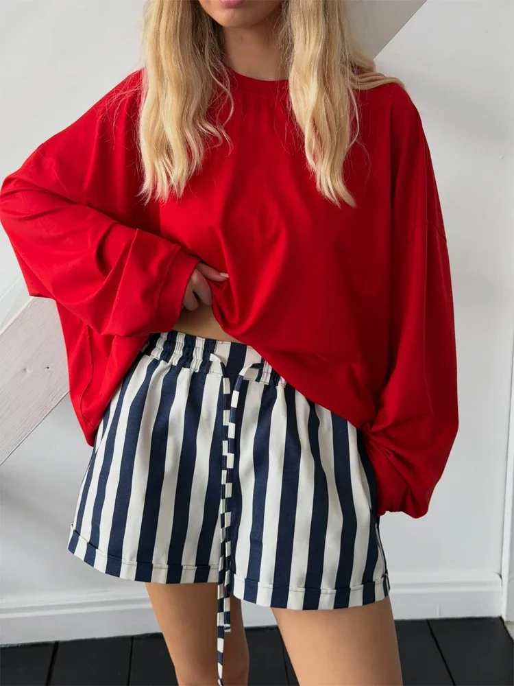 Casual Striped Balloon Pants Women Chic Elastic Waist Wide Leg Loose Fit Long Trousers 2026 Summer Lady Daily Street Wear New - Image 7