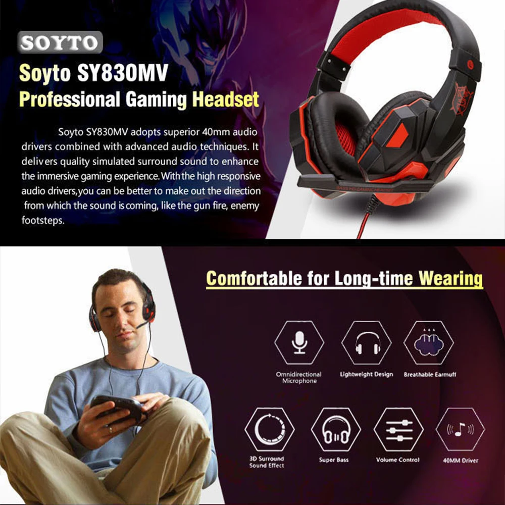 Subwoofer Gaming Headphone with Mic Over-Ear Headphones Bluetooth 5.3 40mm Driver 2.4G Cable RGB Headsets - Image 12