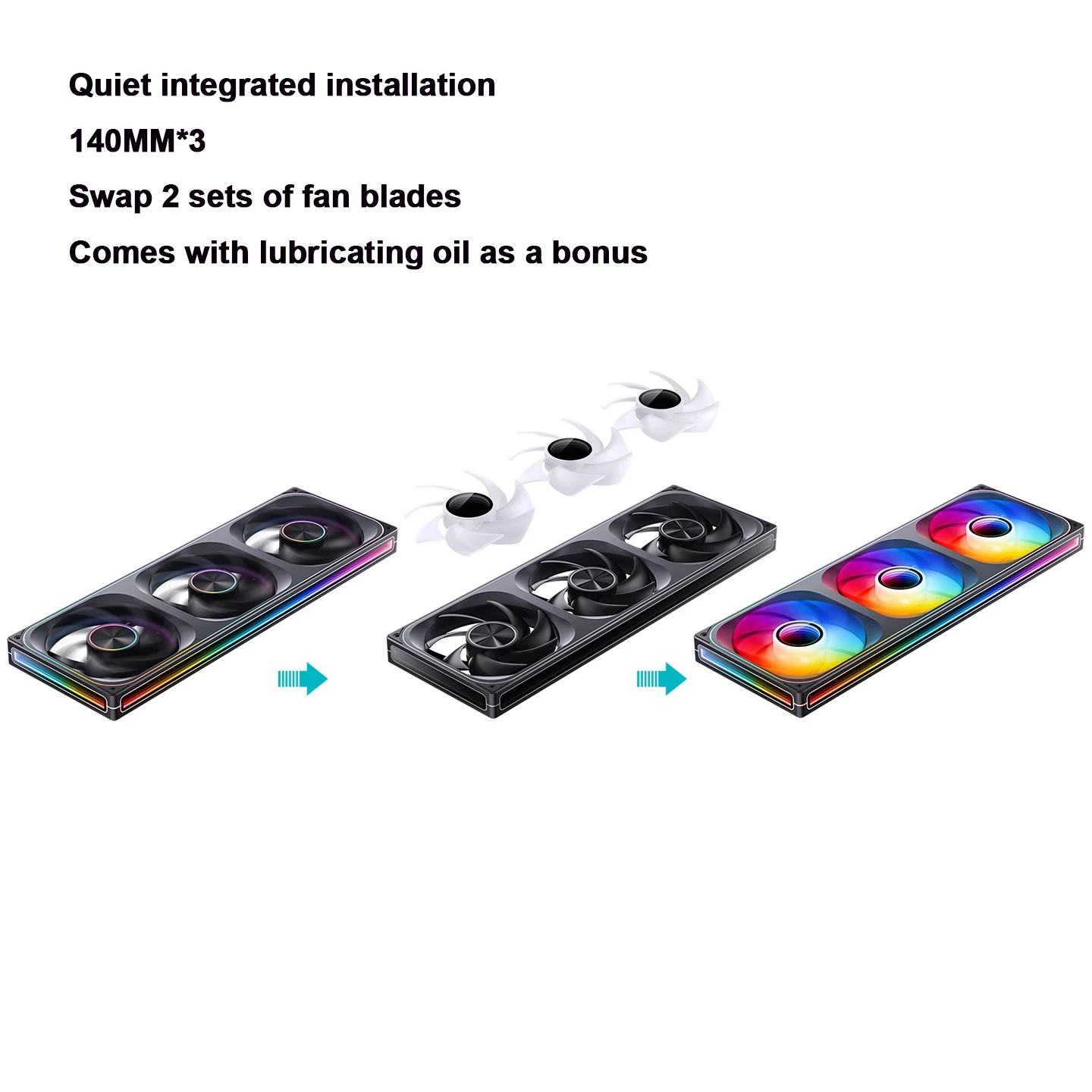 JONSBO ZA-140/420 Case Cooling Fan 140mm ARGB 3 Connected Bodies PWM Quiet Fan Replaceable Fan Blades - Image 2