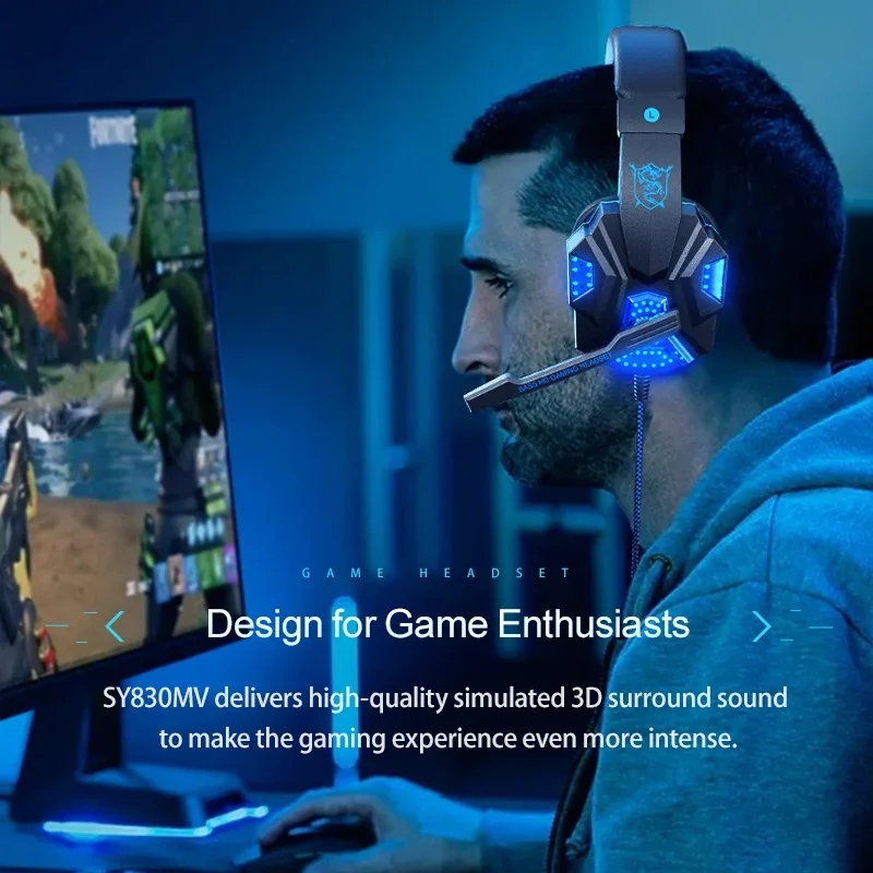 HOMEFISH SY830MV RGB Gaming Headset with Microphone Over-Ear Wired Headphones Drivers Lightweight for PC PS5 Xbox Switch - Image 4