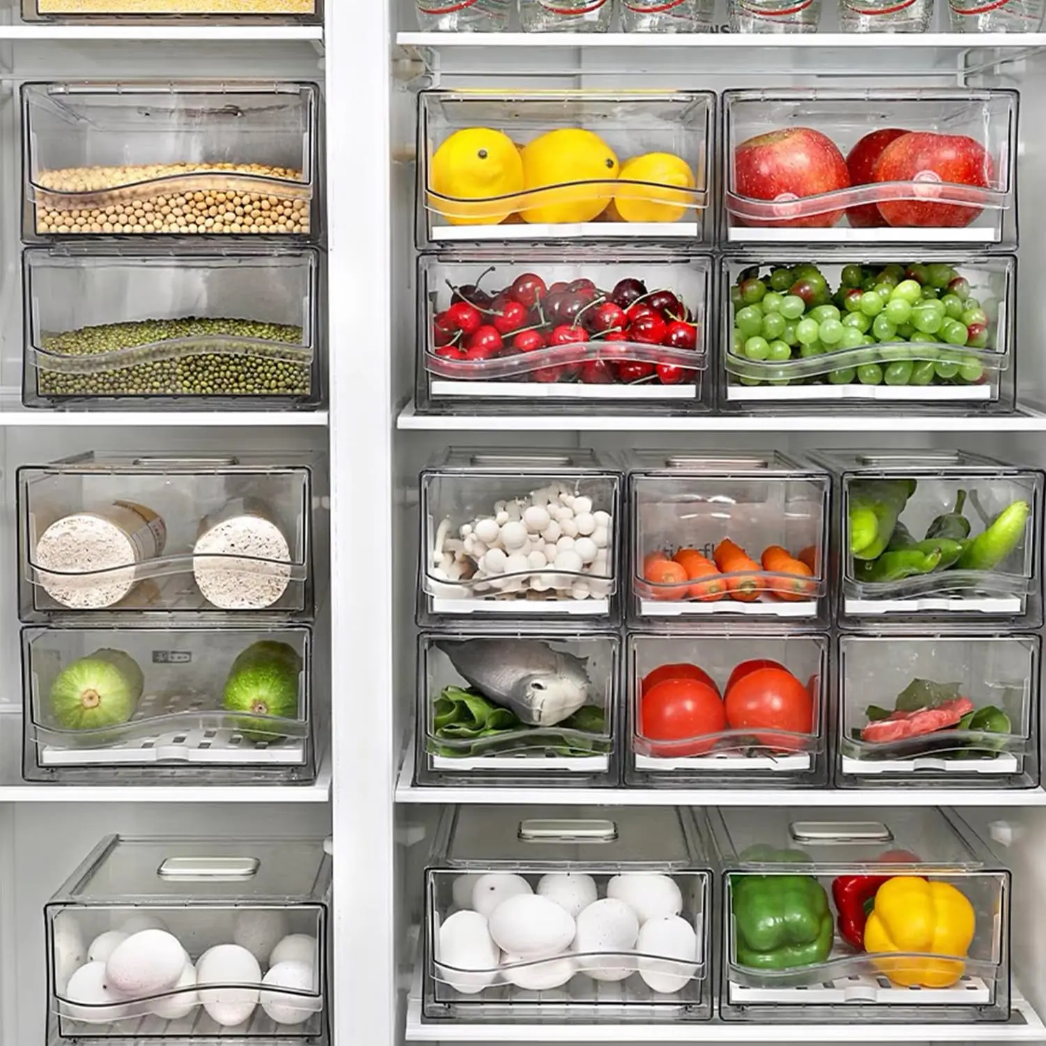 Fridge Organizer, Stackable Refrigerator Organizer Bins Reusable Food Storage Containers Fridge Drawer Organizer in Home Kitchen - Image 4