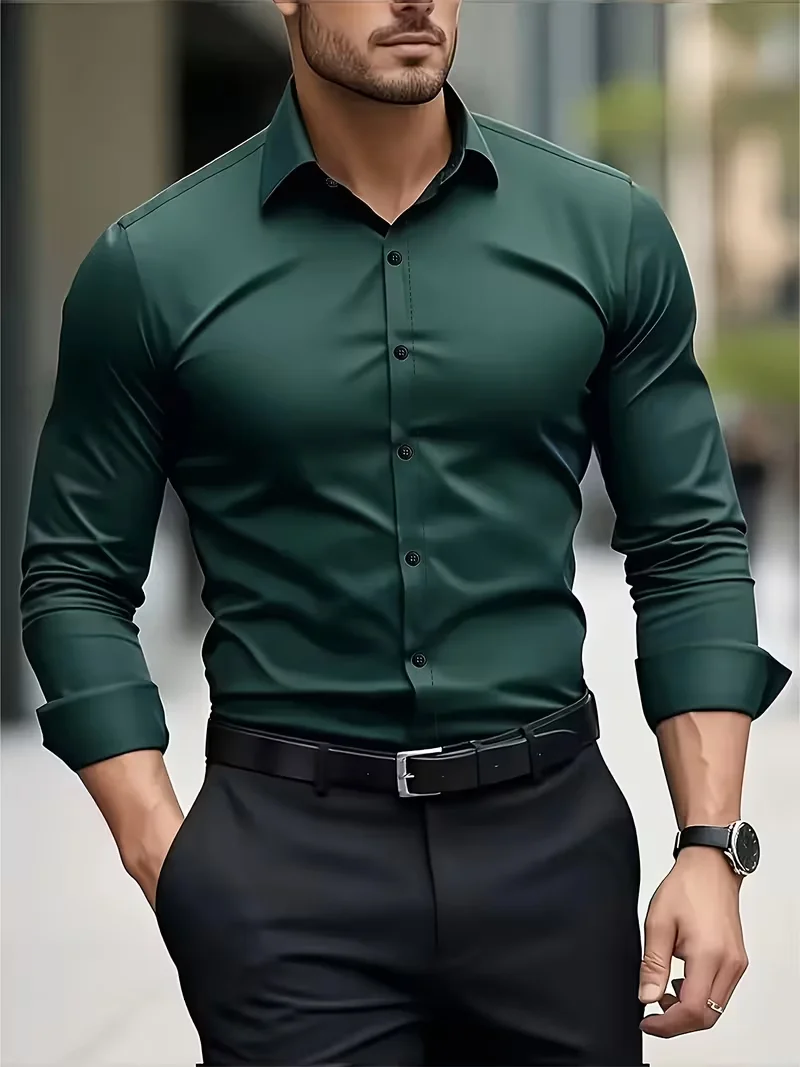 Summer New Men's Long-Sleeve Shirt Business Formal Wear Breathable Lightweight Long-Sleeved Top for Daily Work - Image 7
