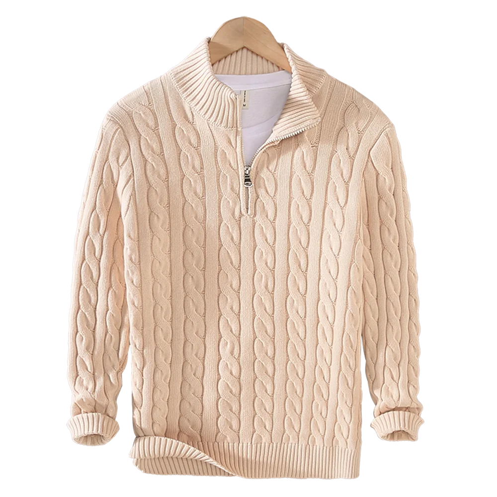 pure Cotton Sweaters Men's High Quality Autumn Cable Knit Christmas Sweater With Zipper Turtleneck Pullovers Zipper Pull Homme - Image 9