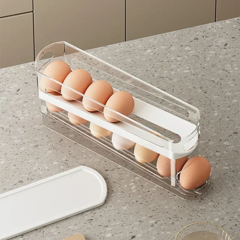 Bilayer Fridge Egg Storage Box Ladder Style Automatic Rolling Egg Holder Rack Refrigerator Dispenser Egg Organizer - Image 2