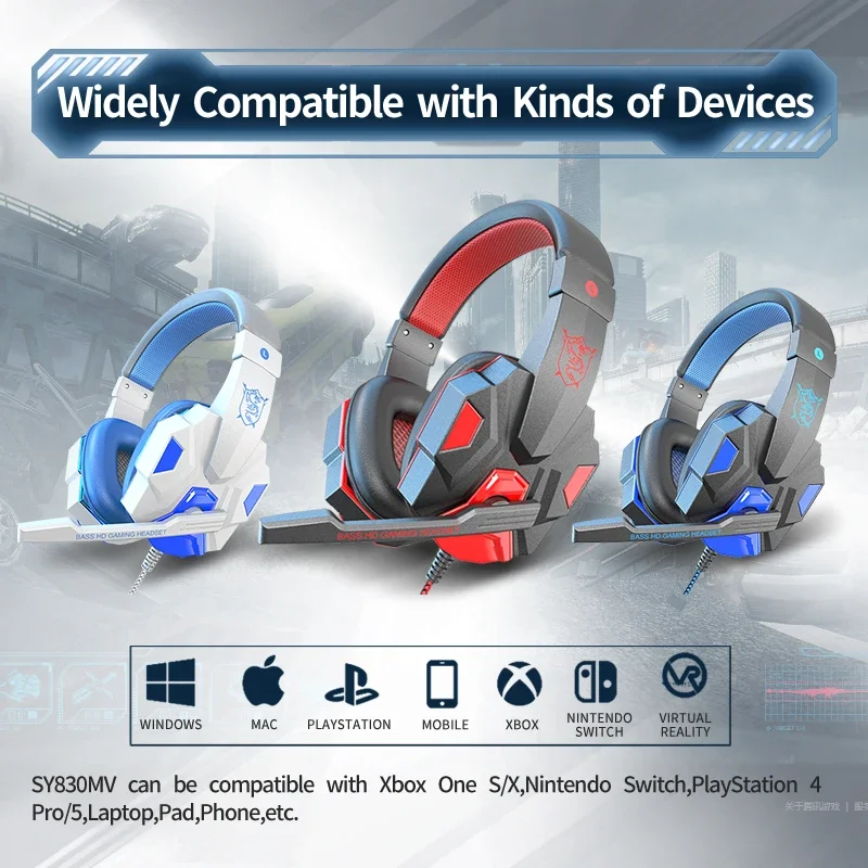 HOMEFISH SY830MV RGB Gaming Headset with Microphone Over-Ear Wired Headphones Drivers Lightweight for PC PS5 Xbox Switch - Image 2