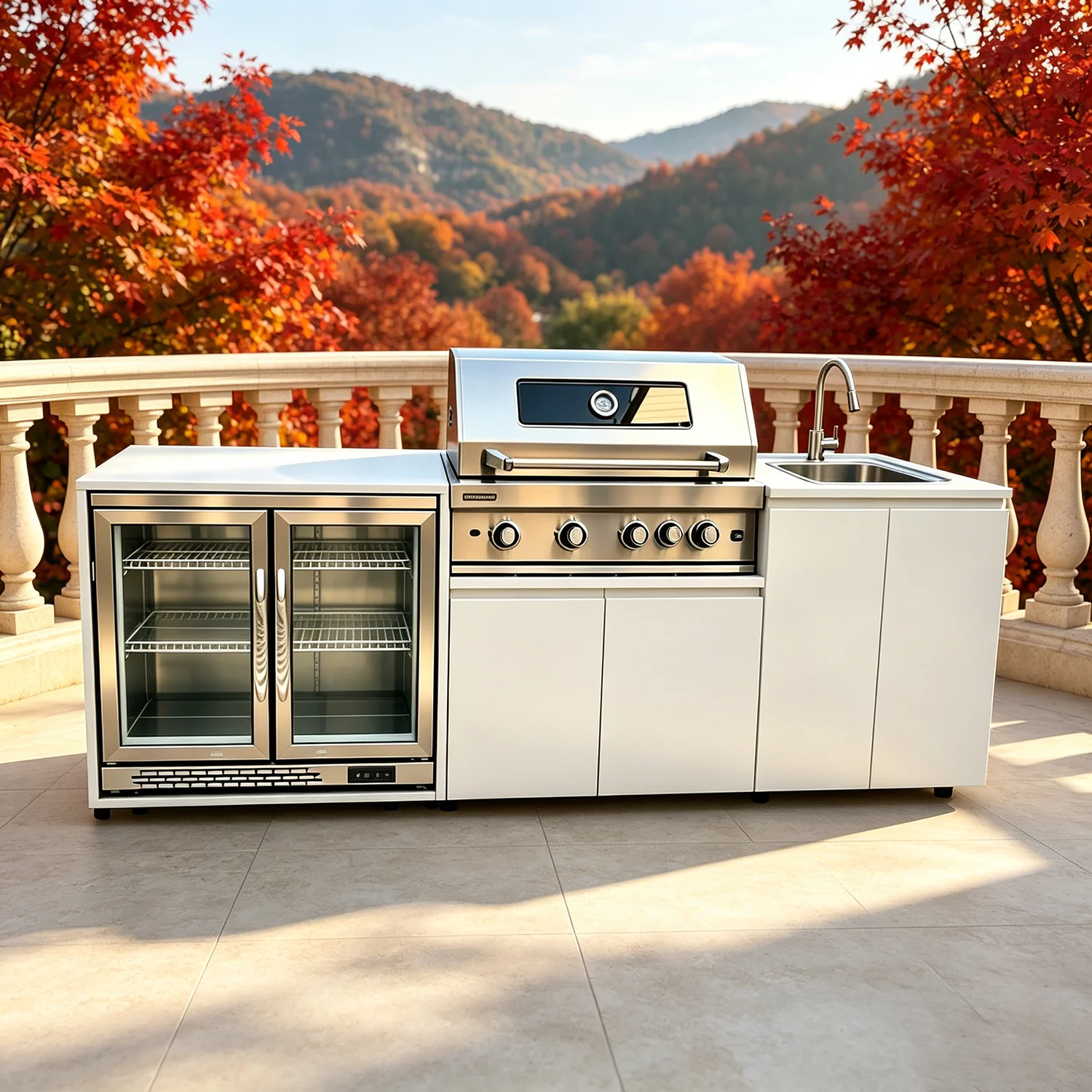 Stainless Steel Outdoor Kitchen With BBQ And Fridge With Grill Cooktop Sink Fridge Rolling Movable On Wheels For Backyard Patio - Image 3
