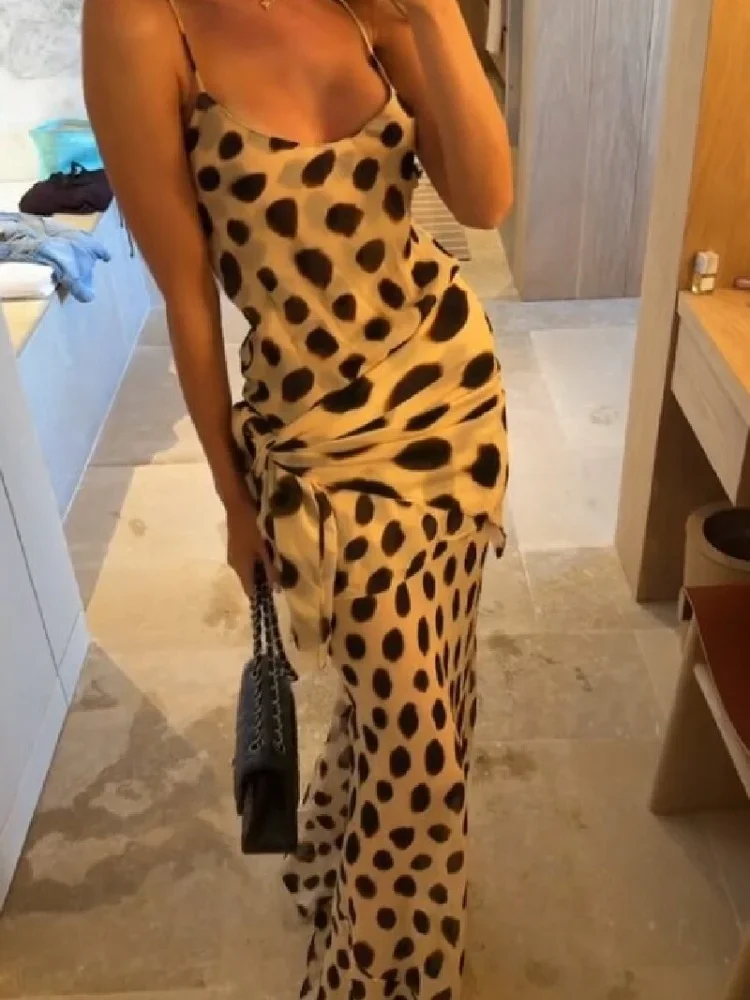 Retro Polka Dot Sling Maxi Dress Woman Sexy U-neck Sleeveless Waist-cinching Bodycon Dresses 2026 Summer Party Vacation Robes - Image 3