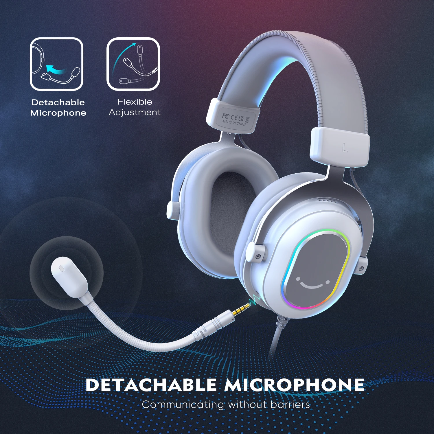 FIFINE RGB Gaming Headset with 7.1 Surround Sound/3-EQ/MIC,Over-ear Headphone with In-line Control for PC PS4 PS5 Ampligame-H6W - Image 4