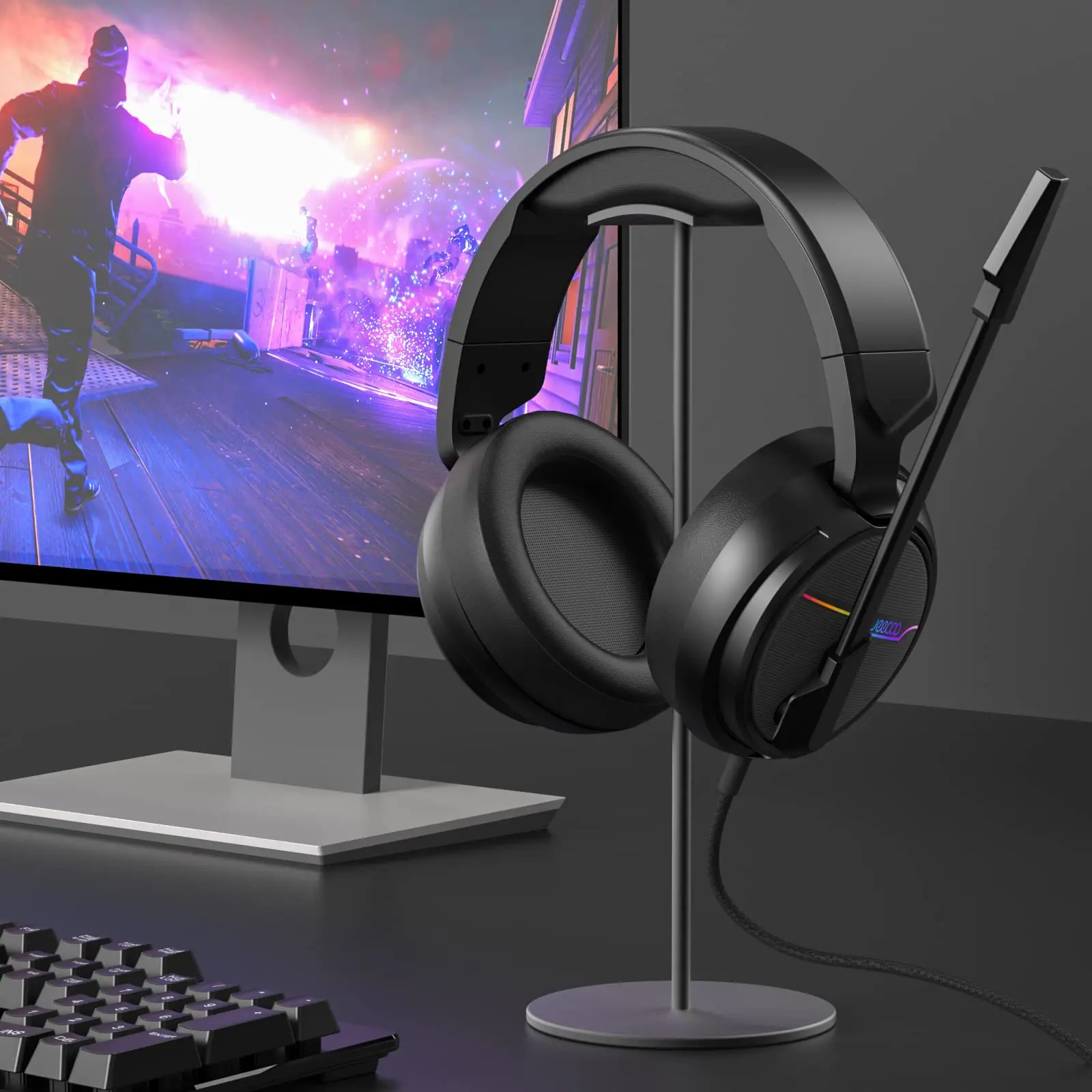 Jeecoo V20U USB Gaming Headset for Surround Sound Headphones with Noise Cancelling Mic Memory Foam Ear Pads for Laptop Computer - Image 12