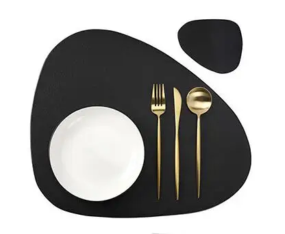 Inyahome Irregular Shape PU Leather Placemats Set Oil-Proof Waterproof for Kitchen Tables Bistro Tables Bars Coffee Shops Hotels - Image 7