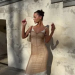 Sc82f91db783a44f4af8b2fca0bffceadL.webp Women Sheer Mesh Overlay Midi Dress Waist Cinched Sleeveless Spaghetti Strap 2026 Summer Accessories Trendy Classy Lady Outfits