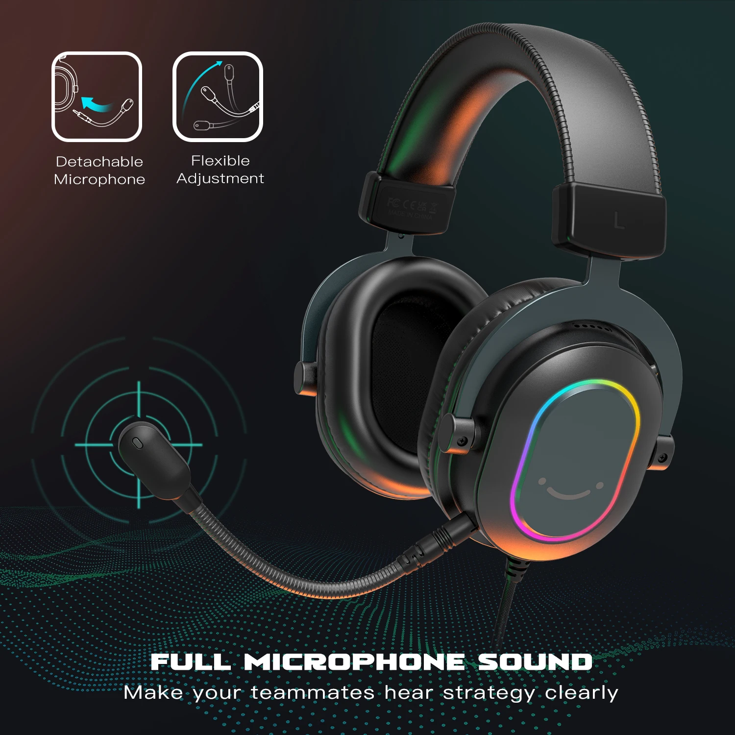 Auriculares para juegos USB FIFINE con sonido envolvente 7.1/control de línea/3 modos EQ, auriculares RGB con micrófono, Plug and Play, para PC/PS5 -H6 - Image 3