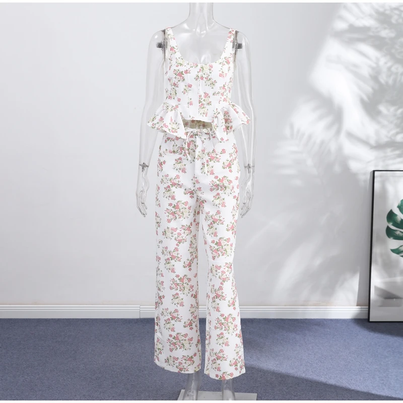 Sexy Print Vest Pants Women Set Beach Patchwork Slash Neck Lace Up Top Pleated Trousers 2026 Summer Holidays Lady Outfit - Image 12