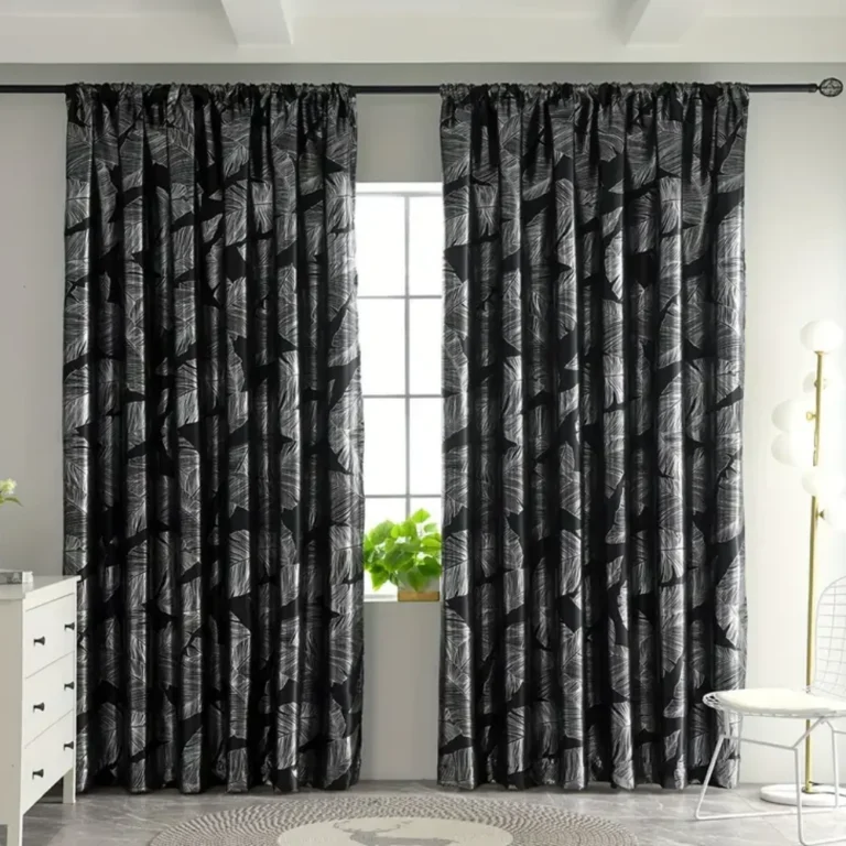 Rideau occultant simple couche à motif de feuilles, rideaux argentés haute précision, tissu occultant de qualité supérieure pour la maison