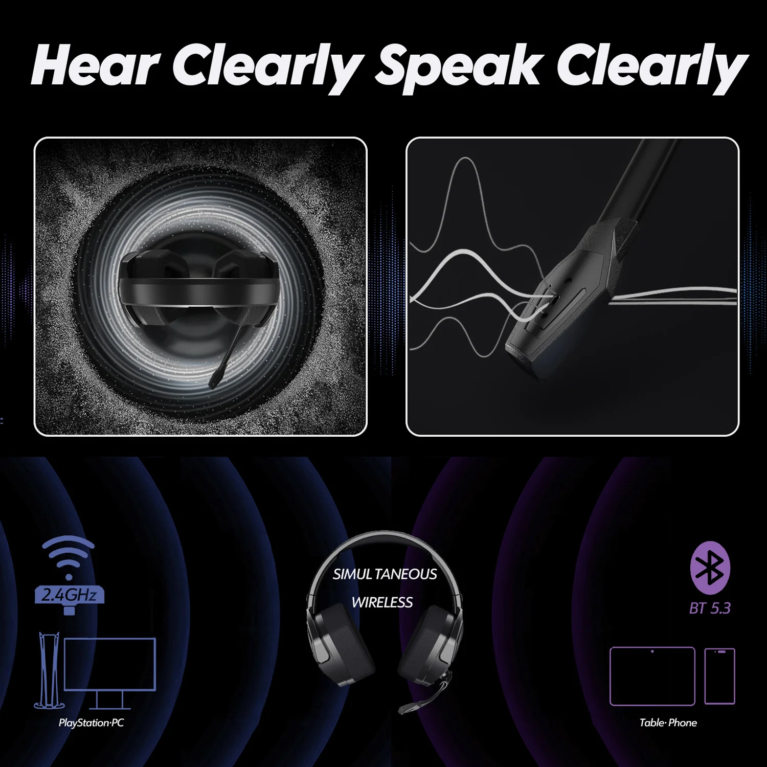 NUBWO G06 Dual Wireless Gaming Headphones 2.4GHz Bluetooth 5.3 Headsets Gamer with Microphone for PS5, PS4, PC, Mobile, Switch - Image 5