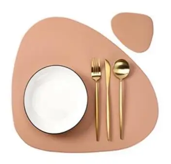 Inyahome Irregular Shape PU Leather Placemats Set Oil-Proof Waterproof for Kitchen Tables Bistro Tables Bars Coffee Shops Hotels - Image 10