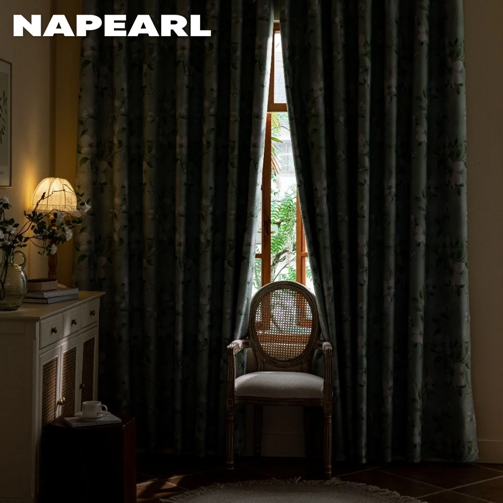 1PC European Style 100% Blackout Curtain for Bedroom Living Room Green Leaf Flower Printed Window Drapes Summer Curtains - Image 6
