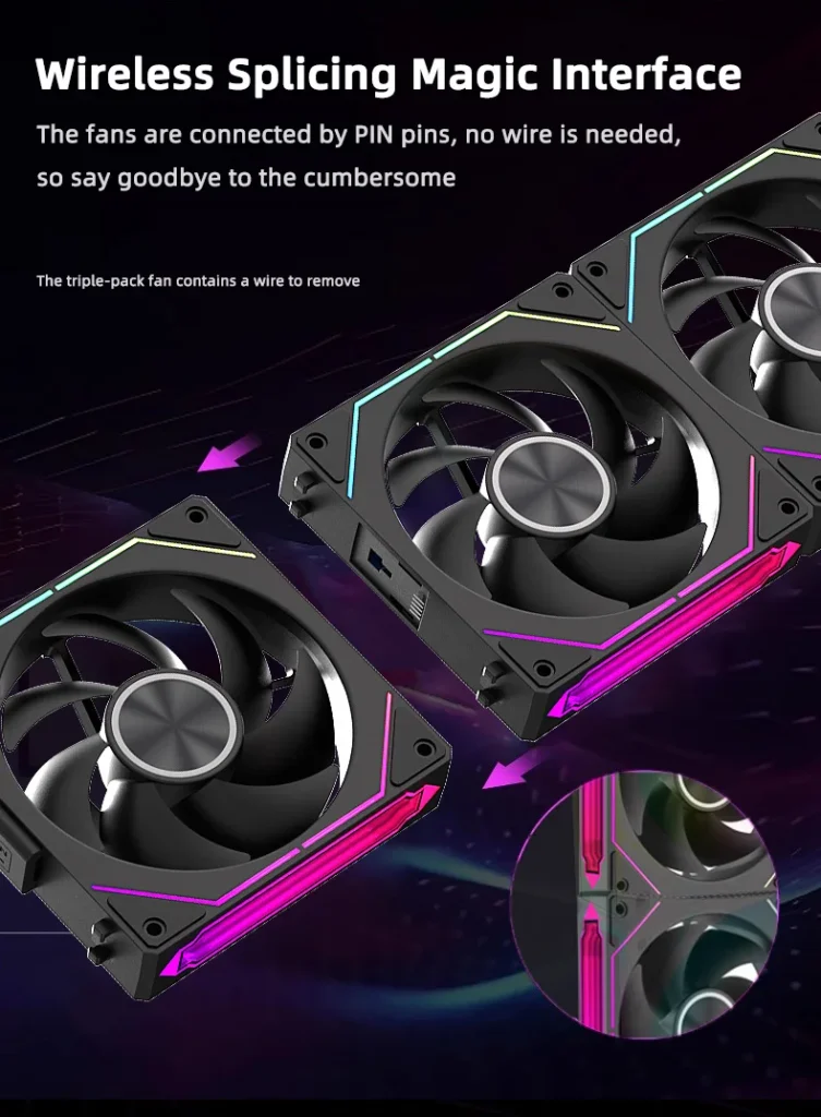 Sd7d96f7057eb4a8195aa2e87cdb2b8fa1.webp Coolcirc DL-2 120mm ARGB Cooling Fan Modular Wireless Stackable Splicing 800-2000RPM PWM Silent for Gaming PC Case Water Cooler