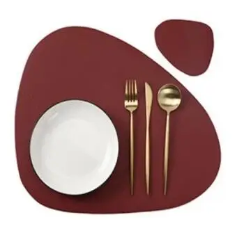 Inyahome Irregular Shape PU Leather Placemats Set Oil-Proof Waterproof for Kitchen Tables Bistro Tables Bars Coffee Shops Hotels - Image 13