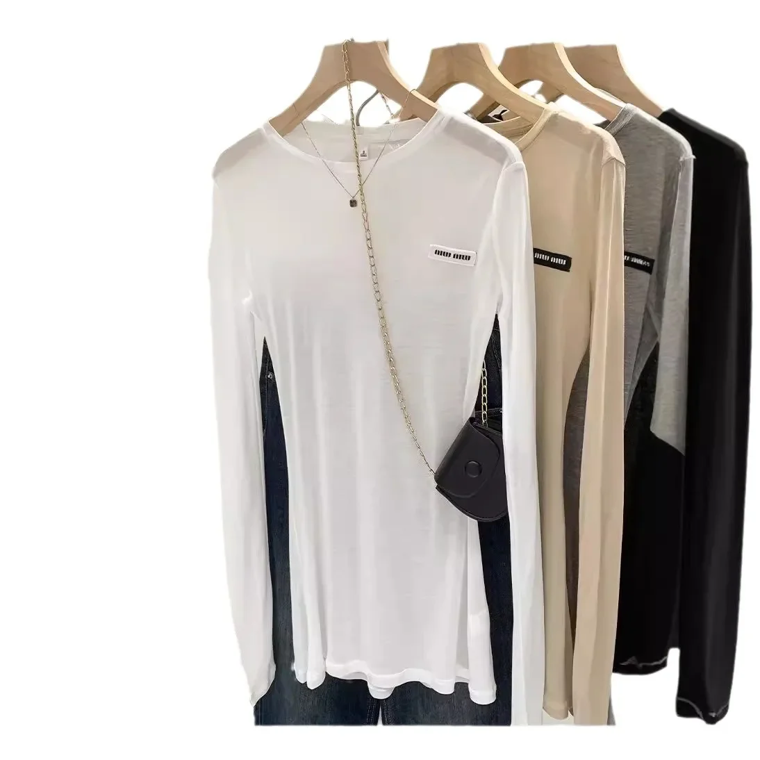 Laceleather Women's Long Sleeve T-Shirt Light Thin Sun Protection Base Layer Shirt Early Autumn New Style Label Attached - Image 5