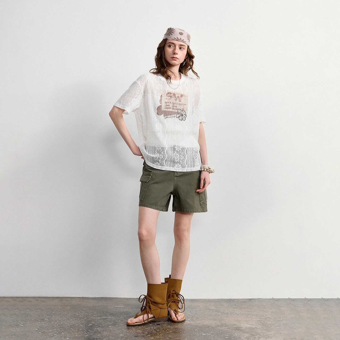 TOYOUTH Women Lace Sheer T-Shirt 2026 Summer New Letter Flower Print Loose Drop Shoulder Fashion Pullover Tops - Image 5