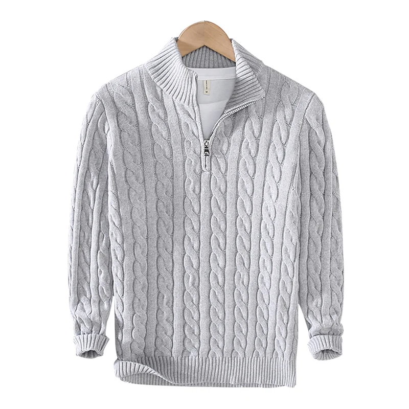 pure Cotton Sweaters Men's High Quality Autumn Cable Knit Christmas Sweater With Zipper Turtleneck Pullovers Zipper Pull Homme - Image 8