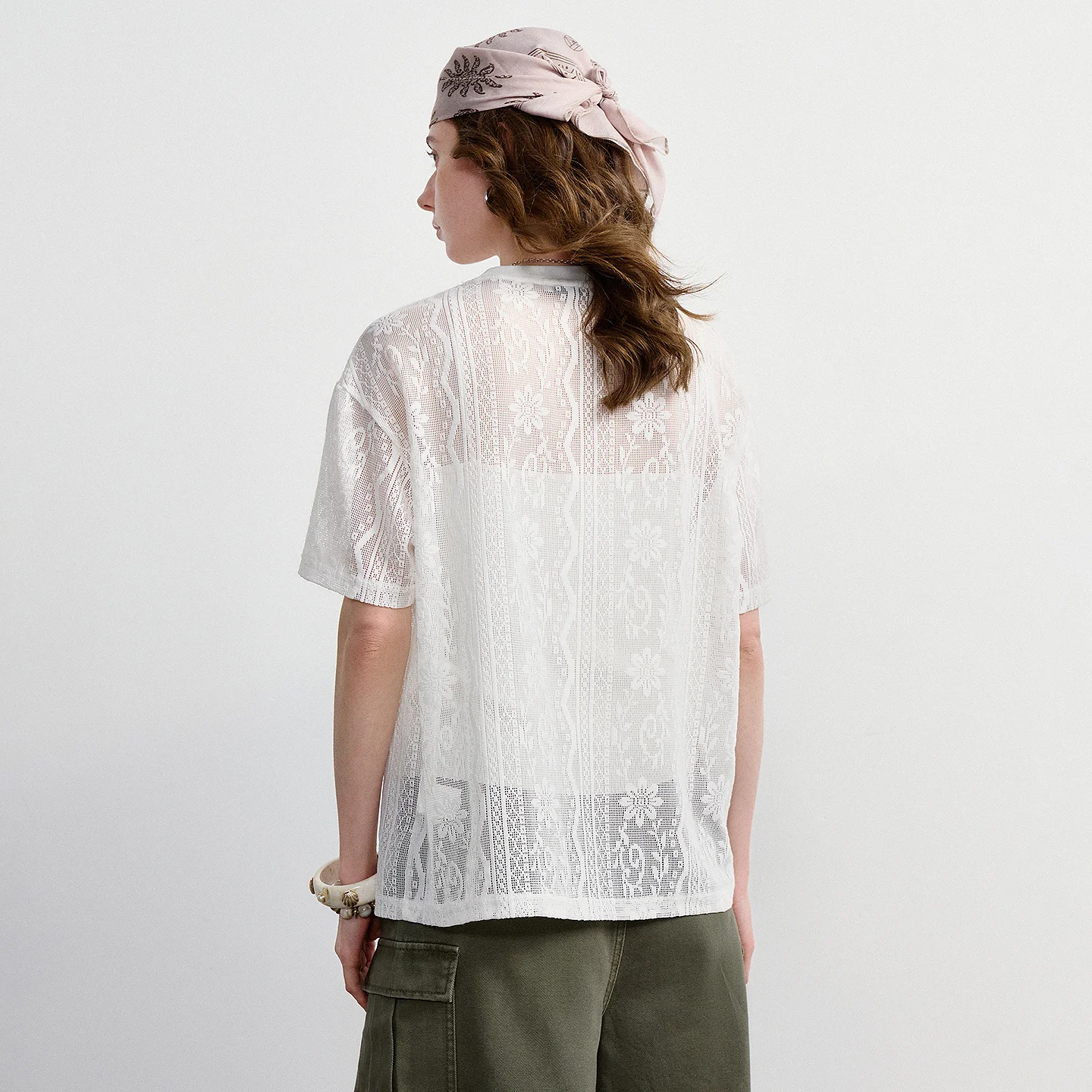 TOYOUTH Women Lace Sheer T-Shirt 2026 Summer New Letter Flower Print Loose Drop Shoulder Fashion Pullover Tops - Image 3