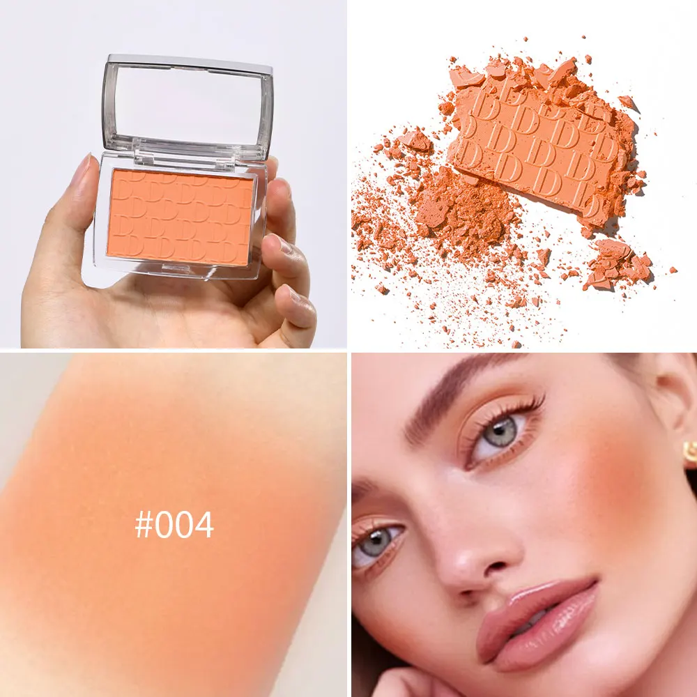Matte Embossed Blush Palette High Pigmented Pink Coral Cheek Blush Powder With Professional Makeup Brush - Image 5