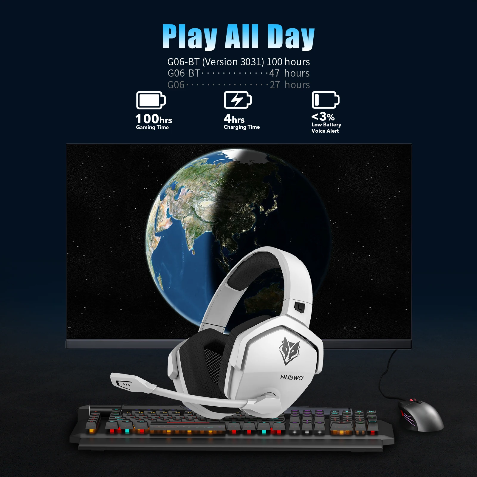NUBWO G06 2.4G Dual Wireless Gaming Headset 5ms Low Latency 7.1 Surround ENC Mic For PC PS4 PS5 Gaming Bluetooth Headphones - Image 3