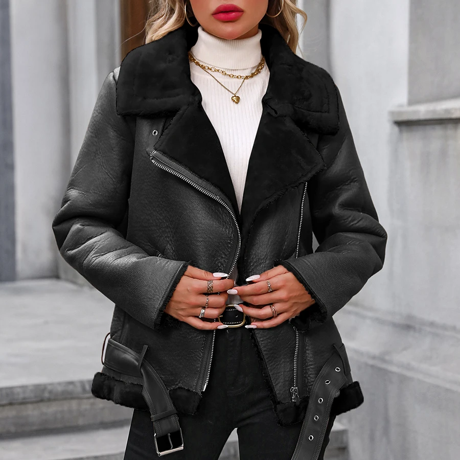 Fitaylor Winter Women Faux Fur Leather Jacket Casual Lady Thick Warm Leather Coat High Street Motorcycle Outwear - Image 9