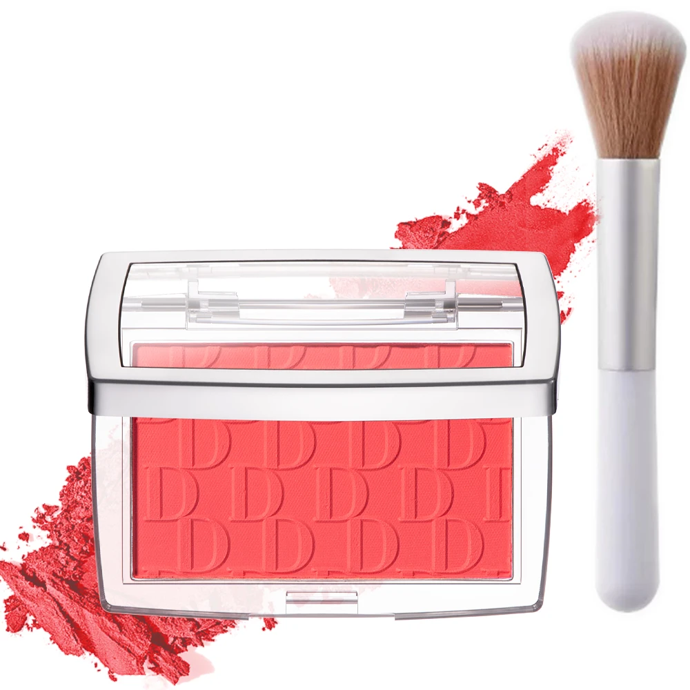 Matte Embossed Blush Palette High Pigmented Pink Coral Cheek Blush Powder With Professional Makeup Brush - Image 11