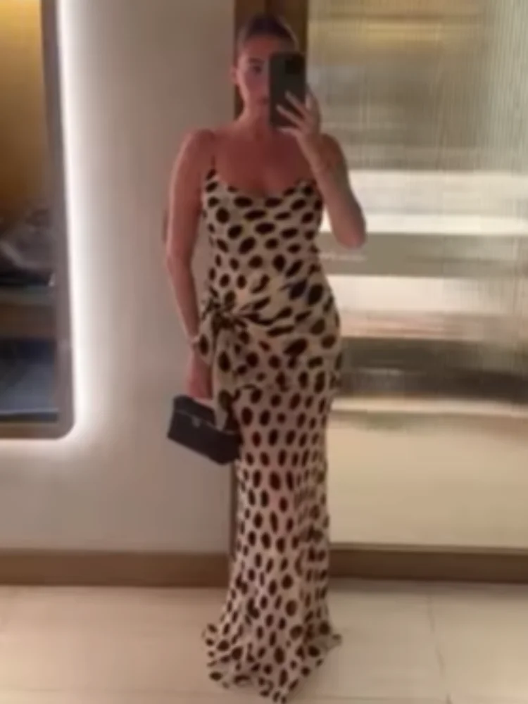 Retro Polka Dot Sling Maxi Dress Woman Sexy U-neck Sleeveless Waist-cinching Bodycon Dresses 2026 Summer Party Vacation Robes - Image 4