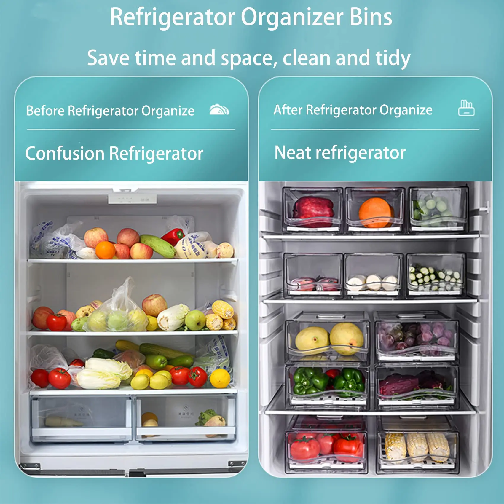 Fridge Organizer, Stackable Refrigerator Organizer Bins Reusable Food Storage Containers Fridge Drawer Organizer in Home Kitchen - Image 3