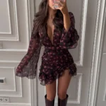 Se610831e463b483d91c5d4d987dda257S.webp White Red Floral Ruched Puff Sleeve Mini Dress V-neck Ruffle Hem 3d Rose Dresses 2026 Summer Lady Party Sweet Date Vestidos New