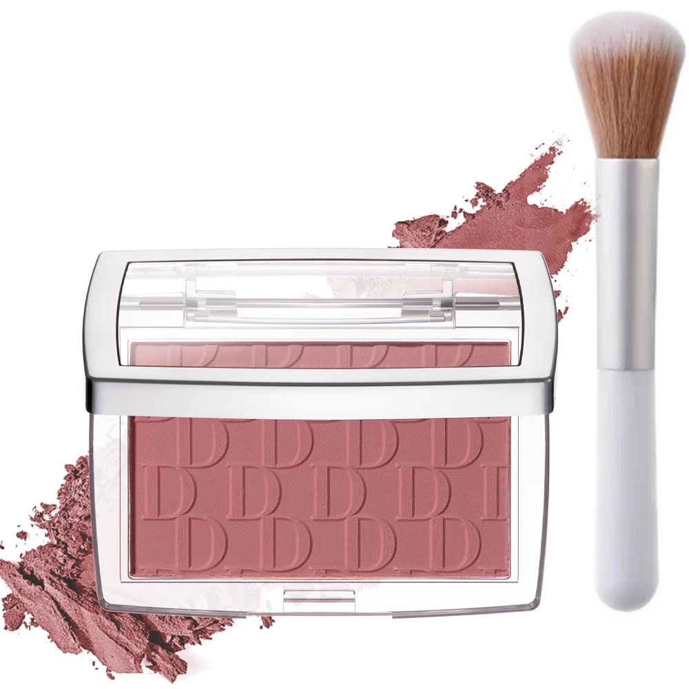 Matte Embossed Blush Palette High Pigmented Pink Coral Cheek Blush Powder With Professional Makeup Brush - Image 10