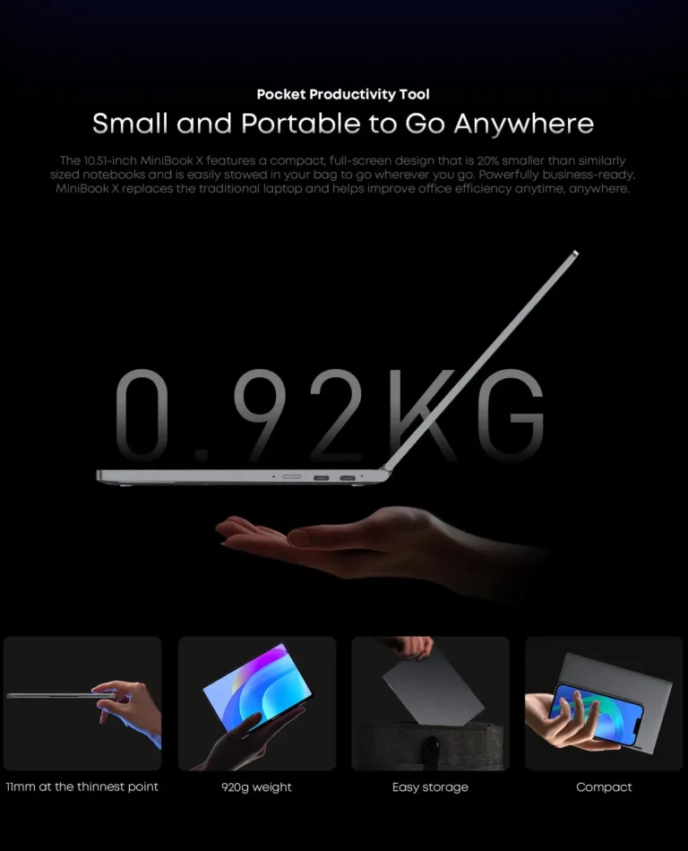 CHUWI MiniBook X 2-in-1 Touch Screen Laptop Intel N150 16GB LPDDR5 512G SSD 10.51"1920x1200 FHD Resolution Ultra-thin Notebook