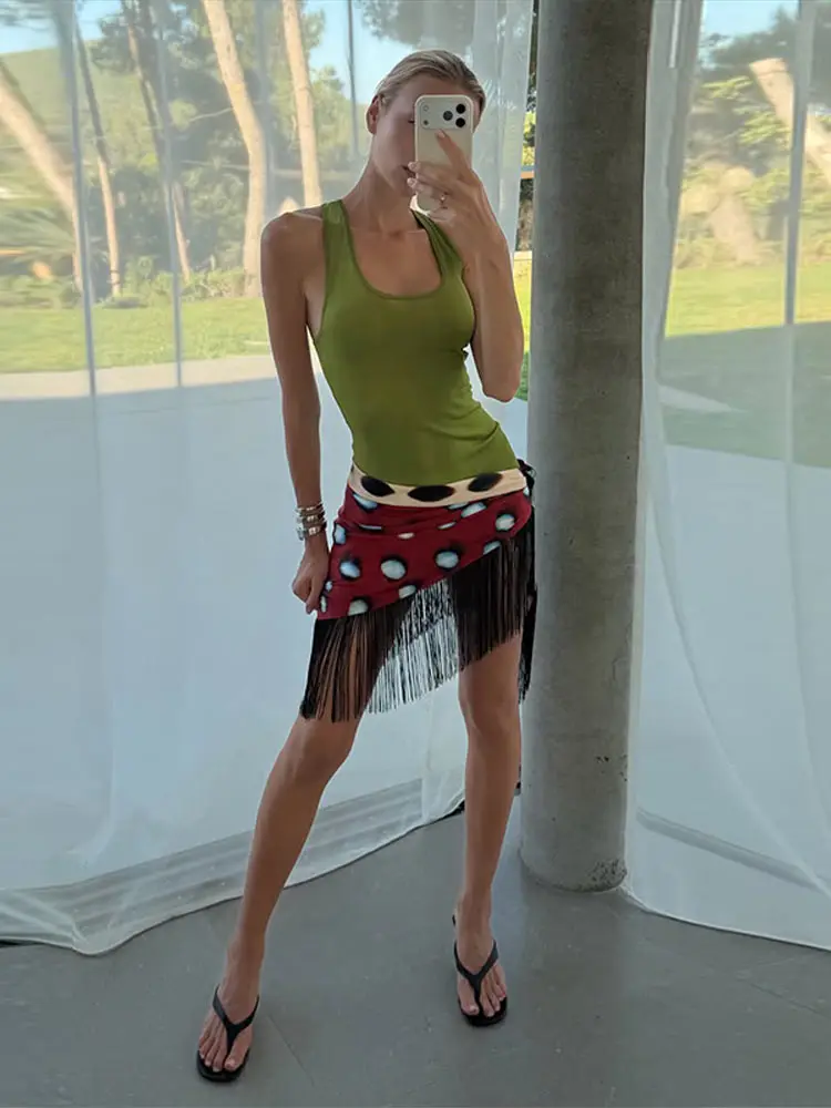 Fashion Leopard Fringed Patchwork Women's Skirts Irregular Double-Sided Lady Mini Skirts 2026 Summer Chic New Female Streetwear - Image 5