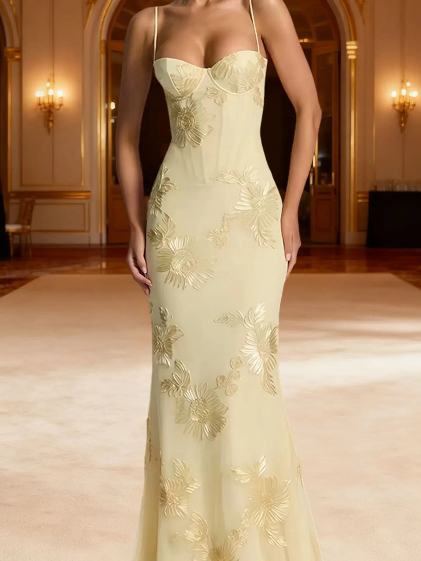 Elegant Women 3d Embroidery Floral Long Dress Women Backless Cross Tied Spaghetti Strap Robe Slim Floor Length Evening Dresses - Image 8