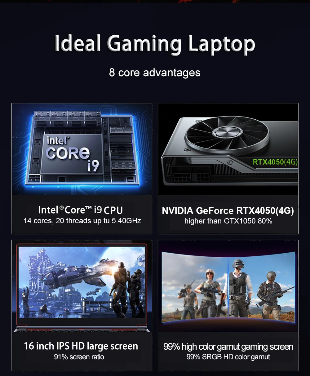 S6 laptop gamer Intel Core i9-13900HK RTX4050 6G 16.1 Inch 4800mah gaming laptop fingerprint DDR5 144 Hz lightweight laptops - Image 9