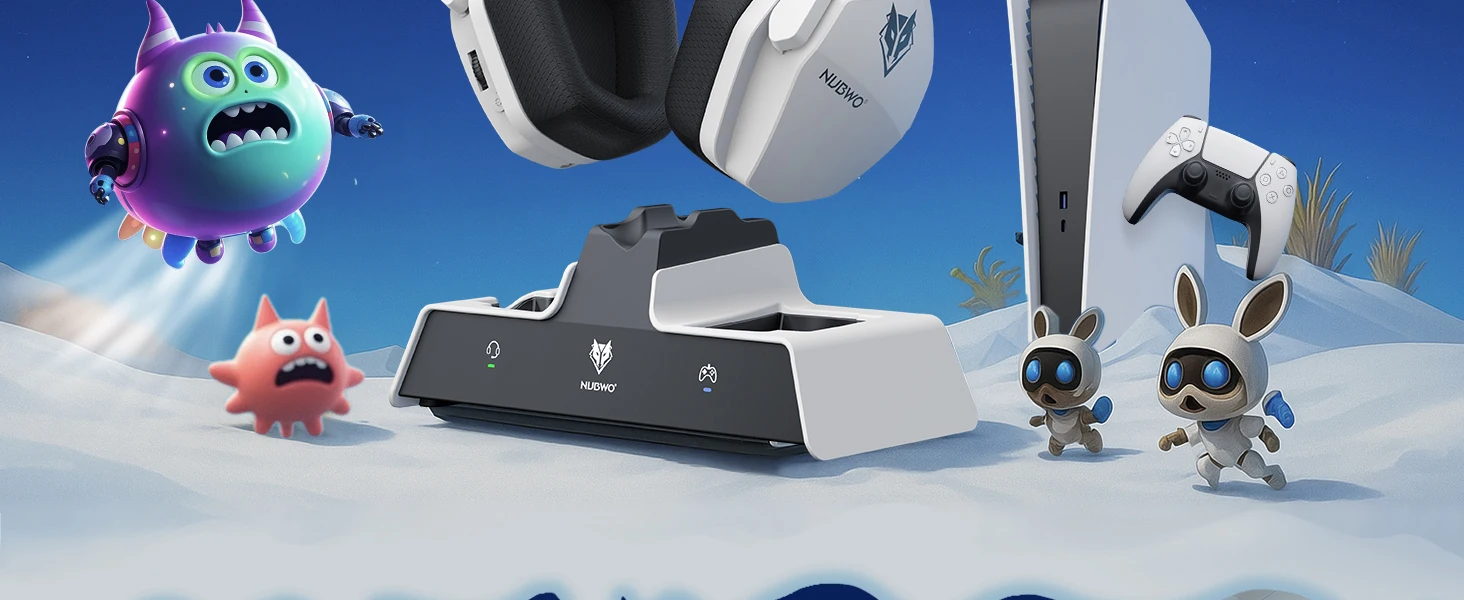 NUBWO G06 Wireless Headsets Gamer with Charging Station for Headset and PS5 Controller Gaming Headphones Long Battery Life - Image 20