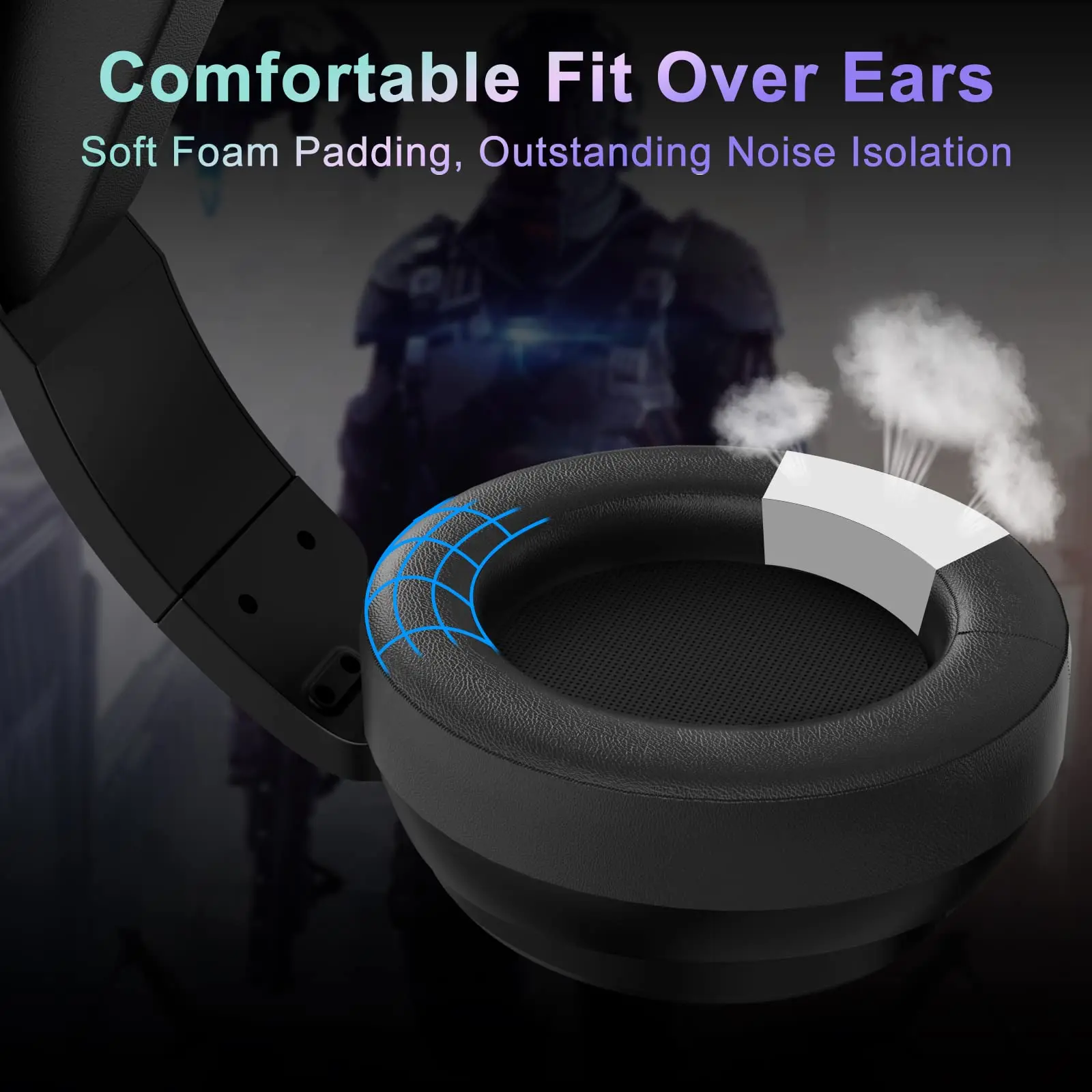 Jeecoo V20U USB Gaming Headset for Surround Sound Headphones with Noise Cancelling Mic Memory Foam Ear Pads for Laptop Computer - Image 4