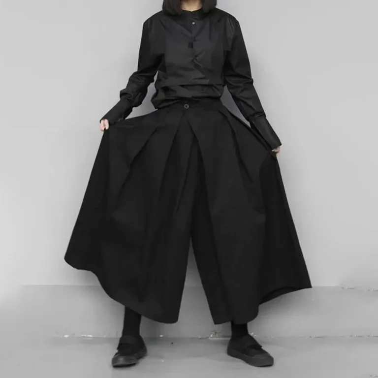 2024 New Fashion Trend Gothic Loose Casual Culottes Men'S Japanese Wide-Leg Pants Street Wear Dark Black Trousers Mens Clothes